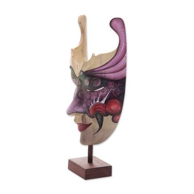 Alternate image for Hand Painted Modern Balinese Mask and Stand Mysterious Woman