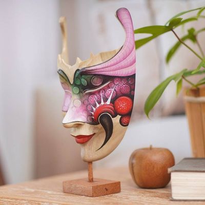 Alternate image for Hand Painted Modern Balinese Mask and Stand Mysterious Woman