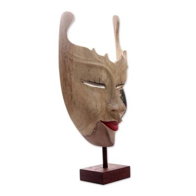 Alternate image for Hand Painted Modern Balinese Mask and Stand Queen of Elephants
