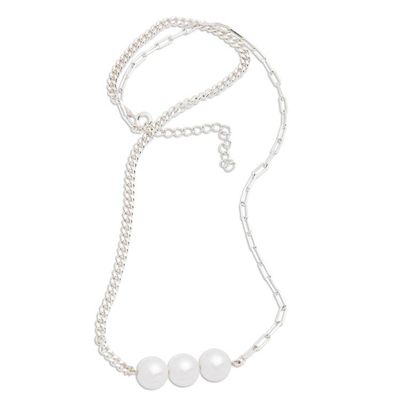 Alternate image for Polished Sterling Silver and Cultured Pearl Pendant Necklace Triple Nobility
