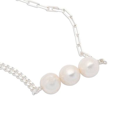 Alternate image for Polished Sterling Silver and Cultured Pearl Pendant Necklace Triple Nobility