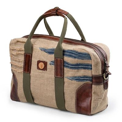 Alternate image for Leather-Accented Green Natural Fiber Shoulder Bag from Java Effortless Chic