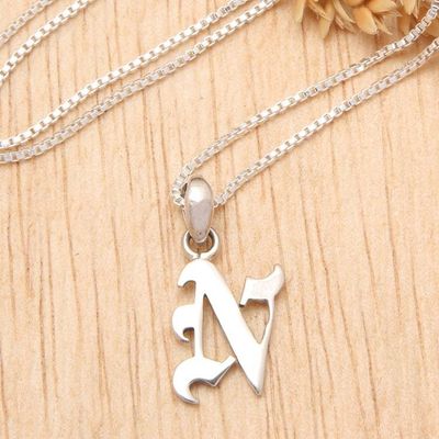 Primary image for Polished Sterling Silver Letter N Pendant Necklace from Bali Letter N