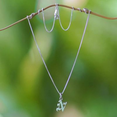 Alternate image for Polished Sterling Silver Letter N Pendant Necklace from Bali Letter N