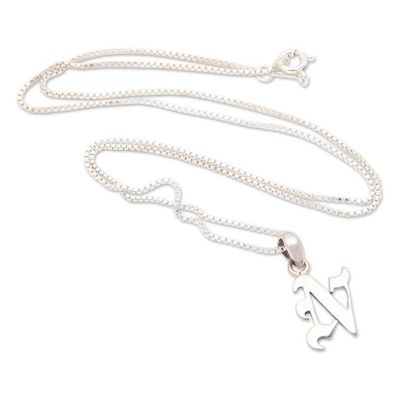 Alternate image for Polished Sterling Silver Letter N Pendant Necklace from Bali Letter N