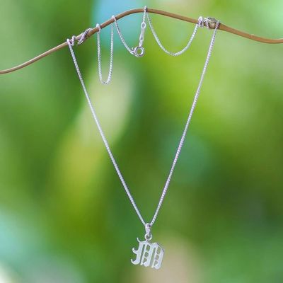 Alternate image for Polished Sterling Silver Letter M Pendant Necklace from Bali Letter M