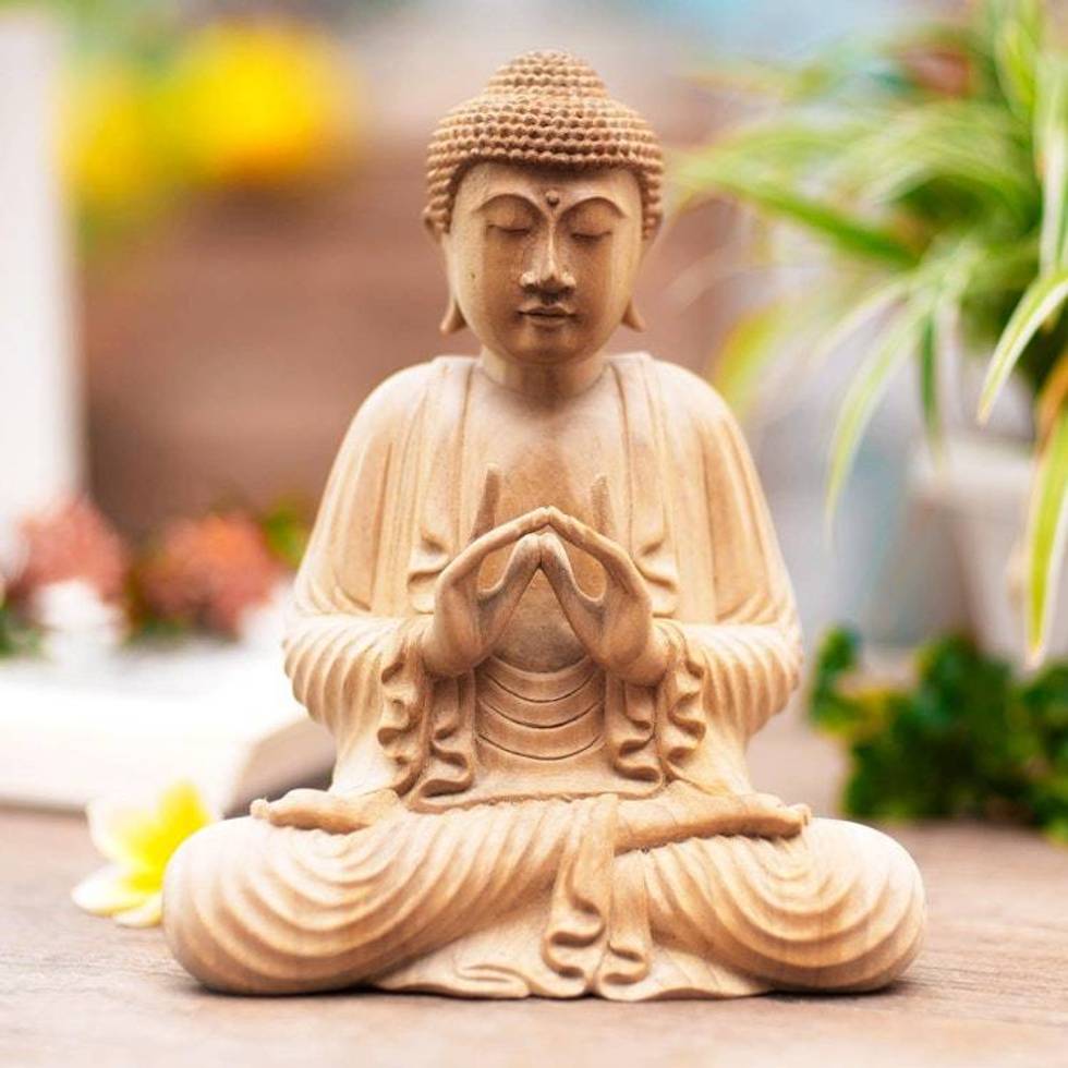 Unique Wood Buddha Sculpture in Vitarka Mudra Pose 'Gesture of Teaching'