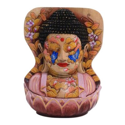 Alternate image for Hand Painted Crocodile Wood Sculpture Buddha at One with Nature