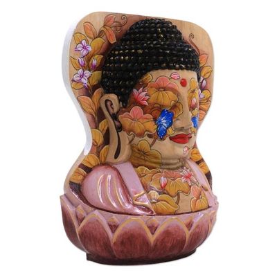 Alternate image for Hand Painted Crocodile Wood Sculpture Buddha at One with Nature