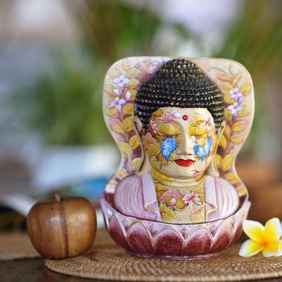 Alternate image for Hand Painted Crocodile Wood Sculpture Buddha at One with Nature