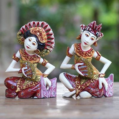 Primary image for Hand Crafted Balinese Dancer Sculptures Pair Kecak Janger Dancers