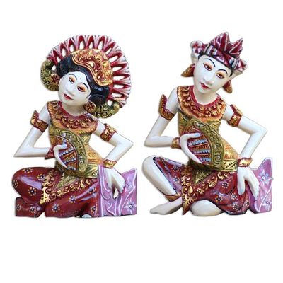 Alternate image for Hand Crafted Balinese Dancer Sculptures Pair Kecak Janger Dancers