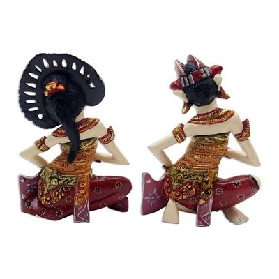 Alternate image for Hand Crafted Balinese Dancer Sculptures Pair Kecak Janger Dancers