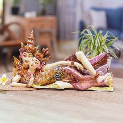 Primary image for Handcrafted Wood Sculpture of Rama and Sita Reclining Rama and Sita