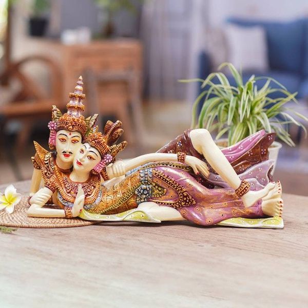 Alternate image for Handcrafted Wood Sculpture of Rama and Sita Reclining Rama and Sita