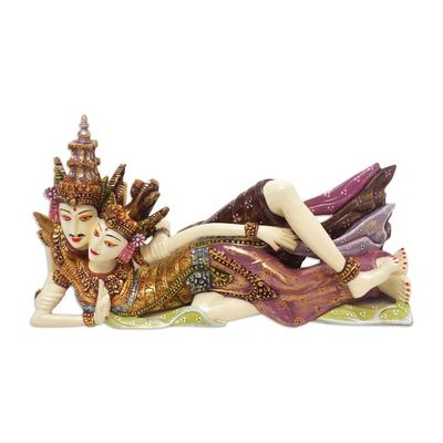 Alternate image for Handcrafted Wood Sculpture of Rama and Sita Reclining Rama and Sita
