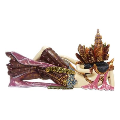 Alternate image for Handcrafted Wood Sculpture of Rama and Sita Reclining Rama and Sita