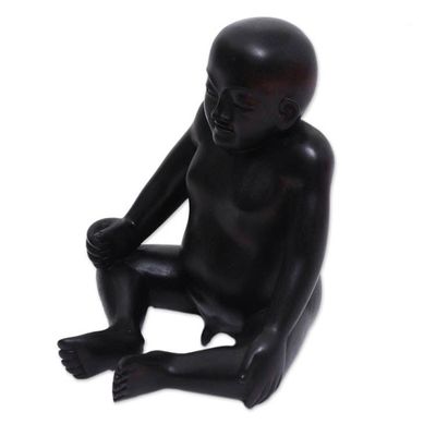 Alternate image for Hand-Carved Wood Baby Sculpture Crafted in Indonesia Sakah Baby