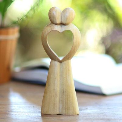 Primary image for Abstract Crocodile Wood Statuette of Couple from Bali United Heart