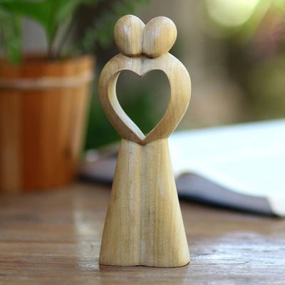 Alternate image for Abstract Crocodile Wood Statuette of Couple from Bali United Heart