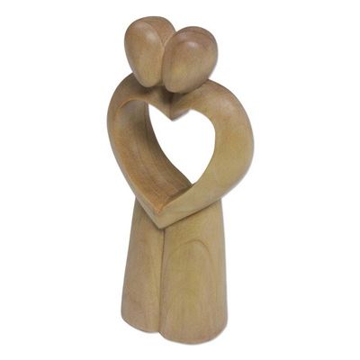 Alternate image for Abstract Crocodile Wood Statuette of Couple from Bali United Heart