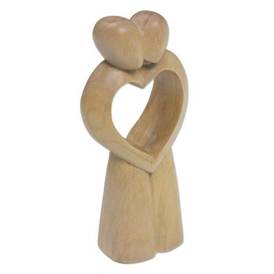 Alternate image for Abstract Crocodile Wood Statuette of Couple from Bali United Heart