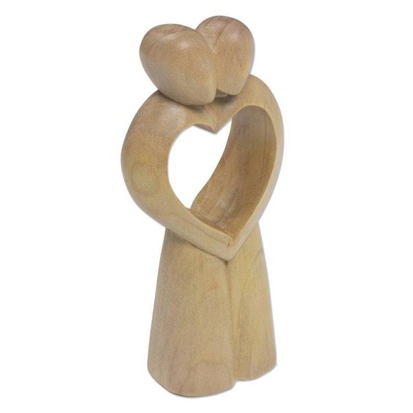 Alternate image for Abstract Crocodile Wood Statuette of Couple from Bali United Heart