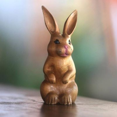 Alternate image for Signed Wood Bunny Sculpture in Brown from Bali Cute Bunny in Brown