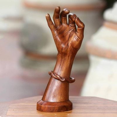 Primary image for Original Wood Sculpture Hand Carved Art Hamsasya Mudra