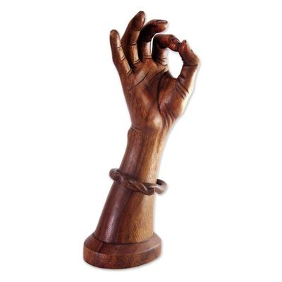 Alternate image for Original Wood Sculpture Hand Carved Art Hamsasya Mudra