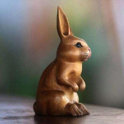 Alternate image for Signed Wood Bunny Sculpture in Brown from Bali Cute Bunny in Brown