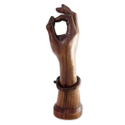 Alternate image for Original Wood Sculpture Hand Carved Art Hamsasya Mudra