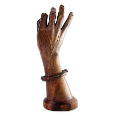 Alternate image for Original Wood Sculpture Hand Carved Art Hamsasya Mudra