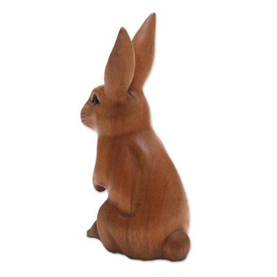Alternate image for Signed Wood Bunny Sculpture in Brown from Bali Cute Bunny in Brown