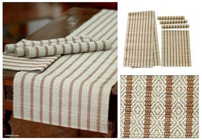 Primary image for Natural Fiber Table Runner and Placemats Set  for 4 Ethnic Red