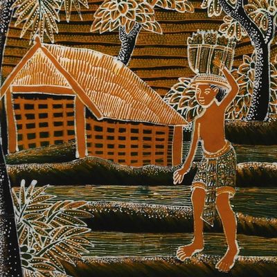 Alternate image for Batik Cotton Farmlife Wall Hanging from Bali Farmers Routine