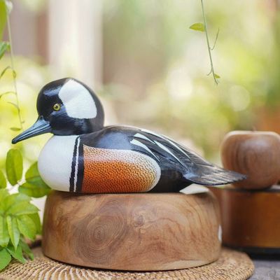 Alternate image for Hand Made Wood Sculpture Hooded Merganser Duck