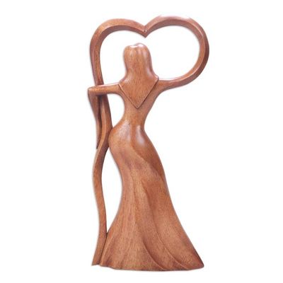 Alternate image for Abstract Woman Wood Statuette Hand Carved in Indonesia Woman Celebrating