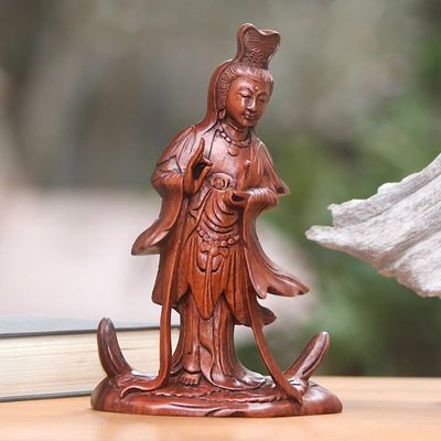 Primary image for Hand Carved Balinese Signed Kwan Im Goddess Sculpture Goddess Kwan Im