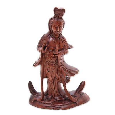 Alternate image for Hand Carved Balinese Signed Kwan Im Goddess Sculpture Goddess Kwan Im