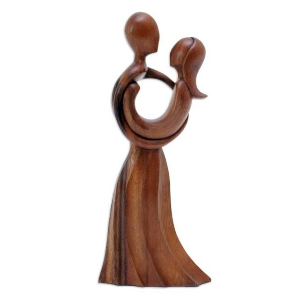 Alternate image for Abstract Lovers Wood Statuette Hand Carved in Indonesia Valentine Dance