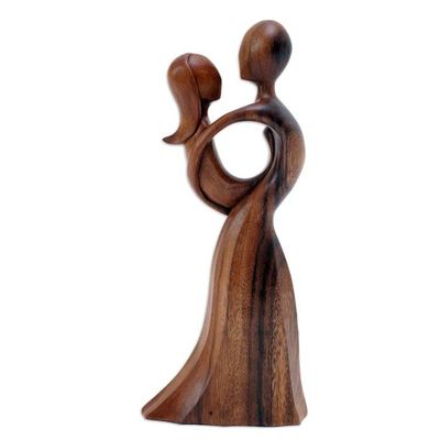 Alternate image for Abstract Lovers Wood Statuette Hand Carved in Indonesia Valentine Dance