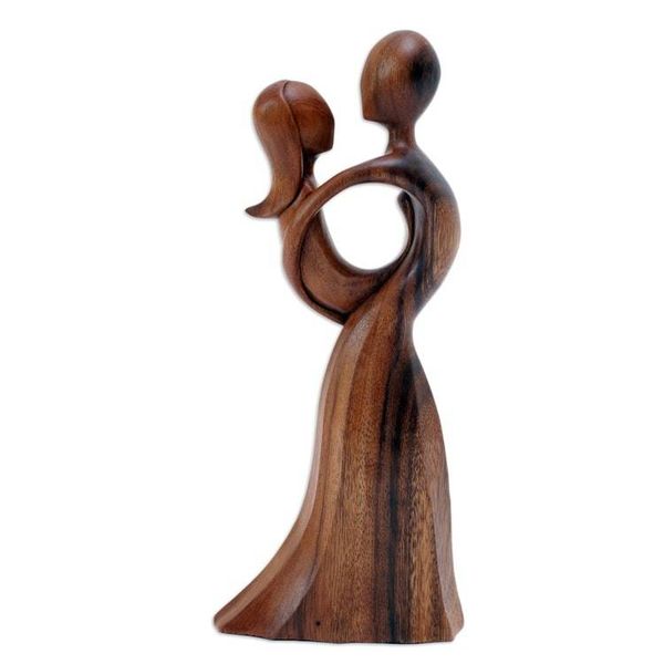 Alternate image for Abstract Lovers Wood Statuette Hand Carved in Indonesia Valentine Dance