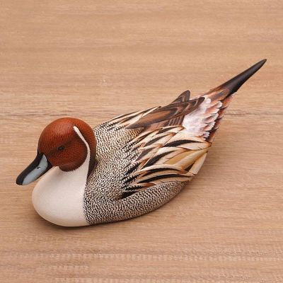 Primary image for Hand Carved Albesia Wood Duck Statuette from Bali Pintail Duck