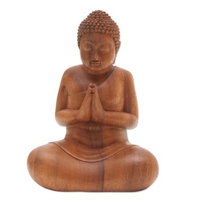 Alternate image for Adoration Buddha Suar Wood Statuette Hridayanjali Mudra