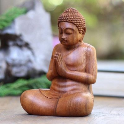 Alternate image for Adoration Buddha Suar Wood Statuette Hridayanjali Mudra