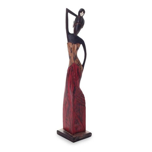 Alternate image for Distressed Wooden Figurine of Young Balinese Woman Ready To Go