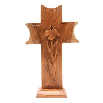 Alternate image for Handmade Suar Wood Cross Sculpture Blessed is Jesus