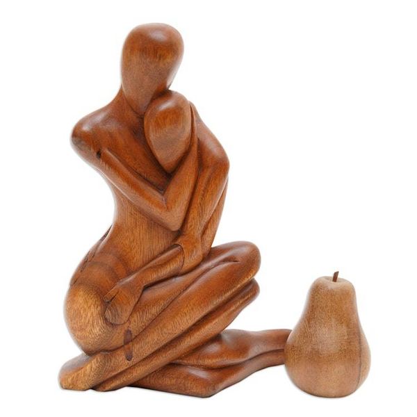 Alternate image for Hand-Carved Romantic Suar Wood Sculpture from Bali Moms Love Never Ends