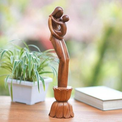 Alternate image for Suar Wood Mother and Child Sculpture Infinite Mothers Love